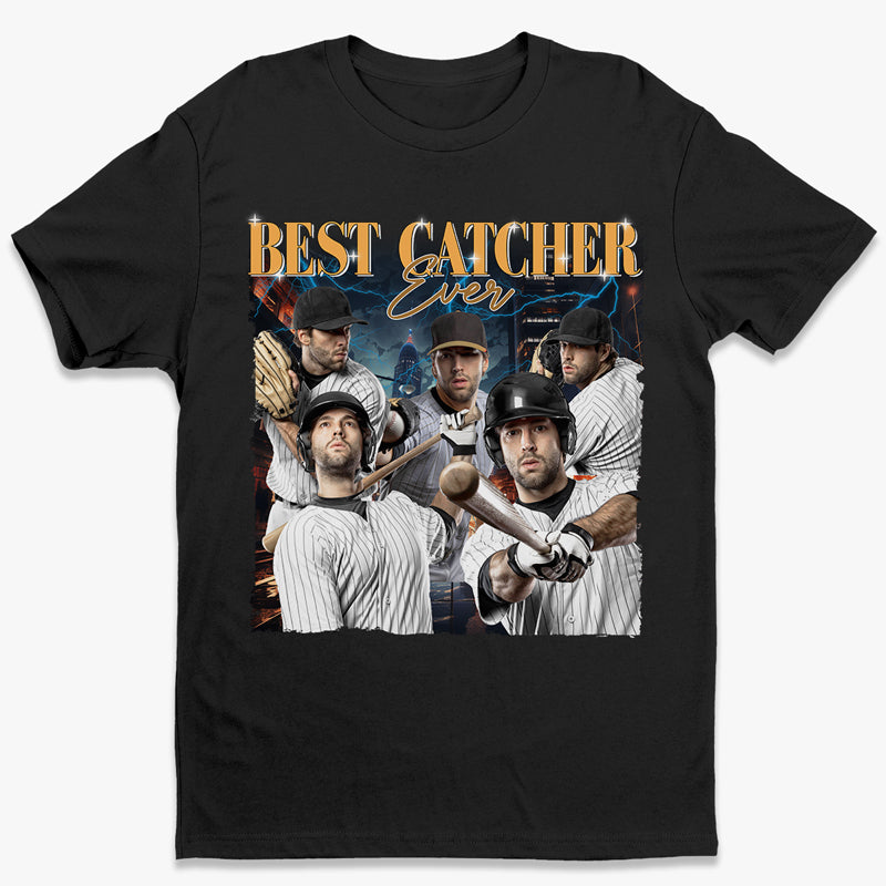T-shirt, sweat à capuche et sweat-shirt unisexe personnalisé avec photo « Meilleur receveur de tous les temps » - Cadeau pour joueurs et passionnés de baseball