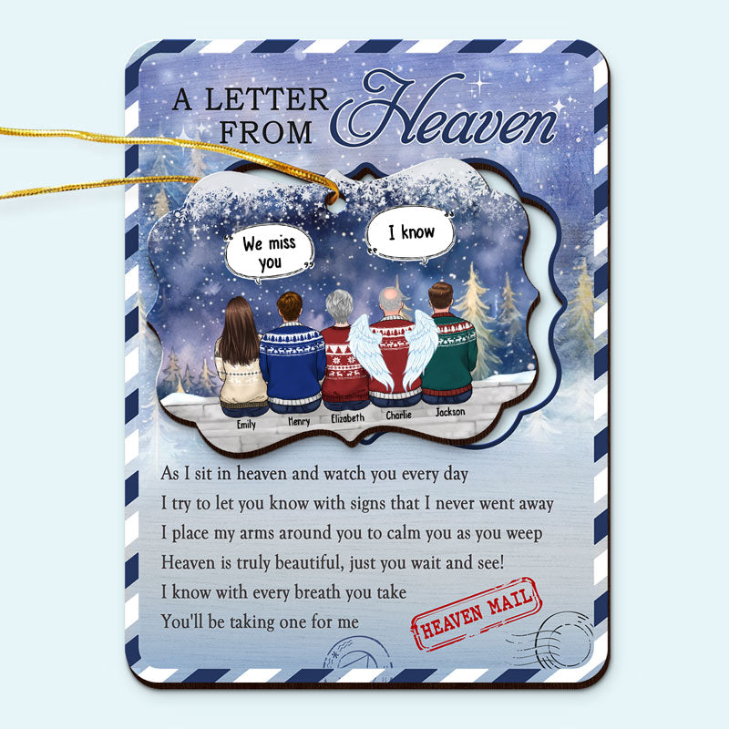 Une lettre du ciel - Carte commémorative personnalisée en bois avec ornement amovible - Cadeau de Noël, cadeau de condoléances pour les membres de la famille