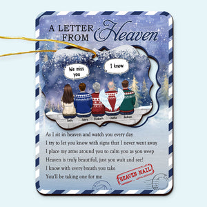 Une lettre du ciel - Carte commémorative personnalisée en bois avec ornement amovible - Cadeau de Noël, cadeau de condoléances pour les membres de la famille