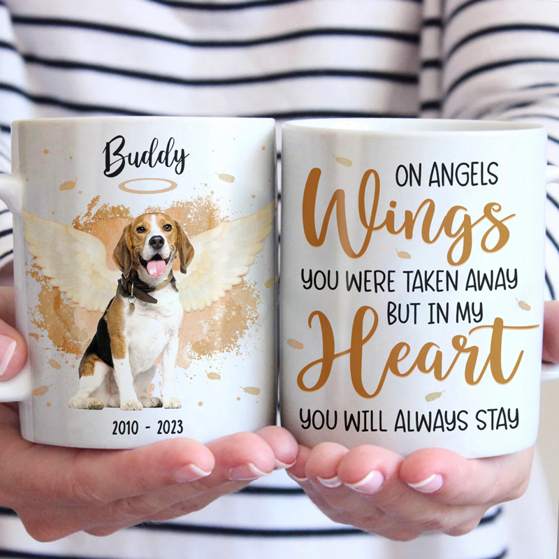 Photo personnalisée dans mon cœur, tu resteras toujours - Tasse personnalisée commémorative - Cadeau de condoléances pour les propriétaires d'animaux de compagnie et les amoureux des animaux