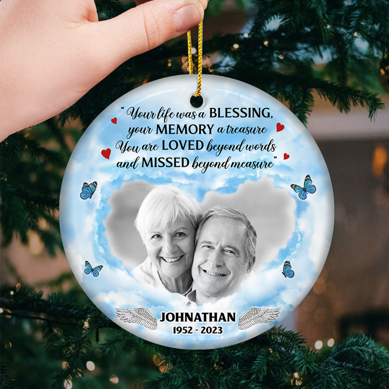 Photo personnalisée « Vous êtes aimé au-delà des mots » - Ornement personnalisé commémoratif personnalisé - Forme ronde en céramique - Cadeau de Noël, cadeau de condoléances pour les membres de la famille