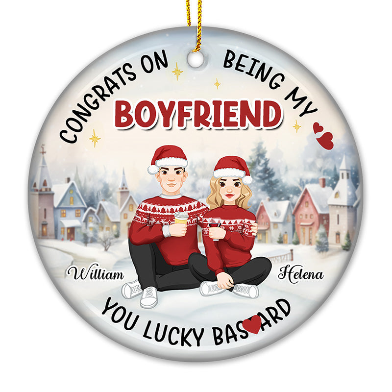 Félicitations pour être mon homme ! Ornement personnalisé pour couple – Forme ronde en céramique – Cadeau de Noël pour mari et femme, anniversaire