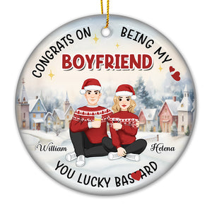 Félicitations pour être mon homme ! Ornement personnalisé pour couple – Forme ronde en céramique – Cadeau de Noël pour mari et femme, anniversaire