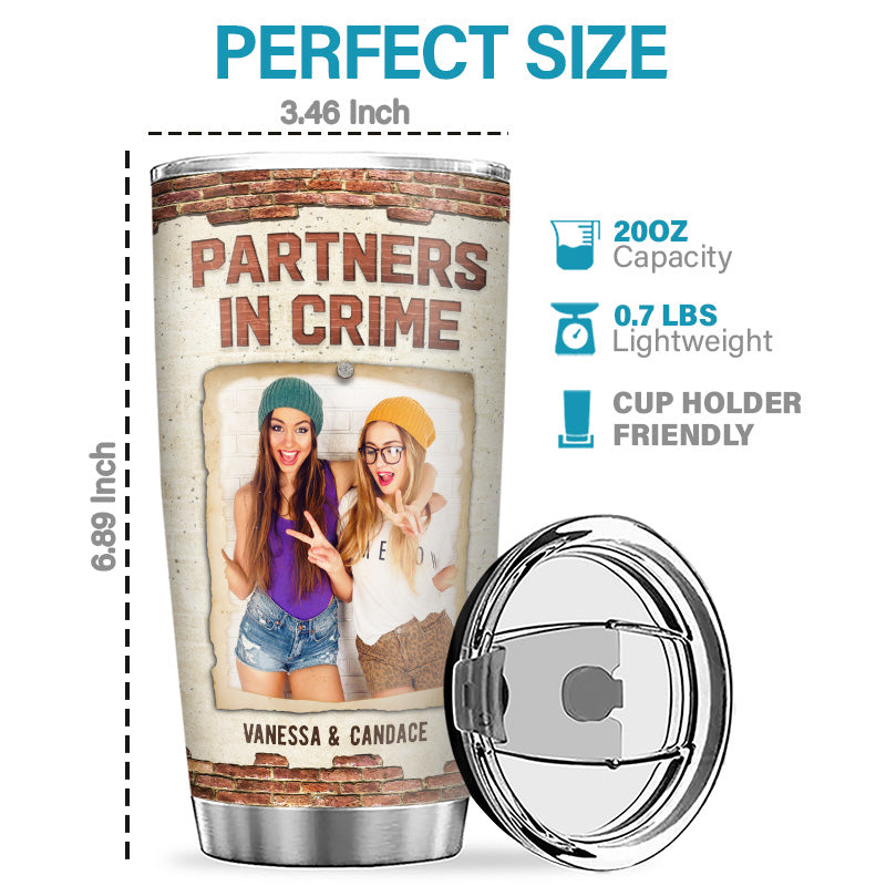Photo personnalisée « Partenaires de crime si on se fait prendre » - Gobelet personnalisé Bestie - Cadeau pour meilleures amies, meilleures amies, sœurs
