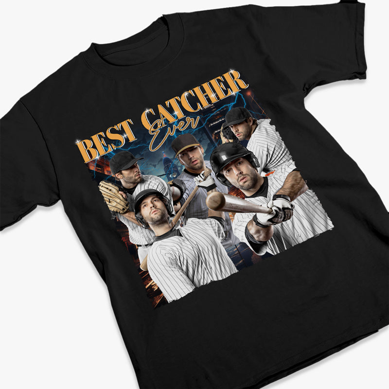 T-shirt, sweat à capuche et sweat-shirt unisexe personnalisé avec photo « Meilleur receveur de tous les temps » - Cadeau pour joueurs et passionnés de baseball