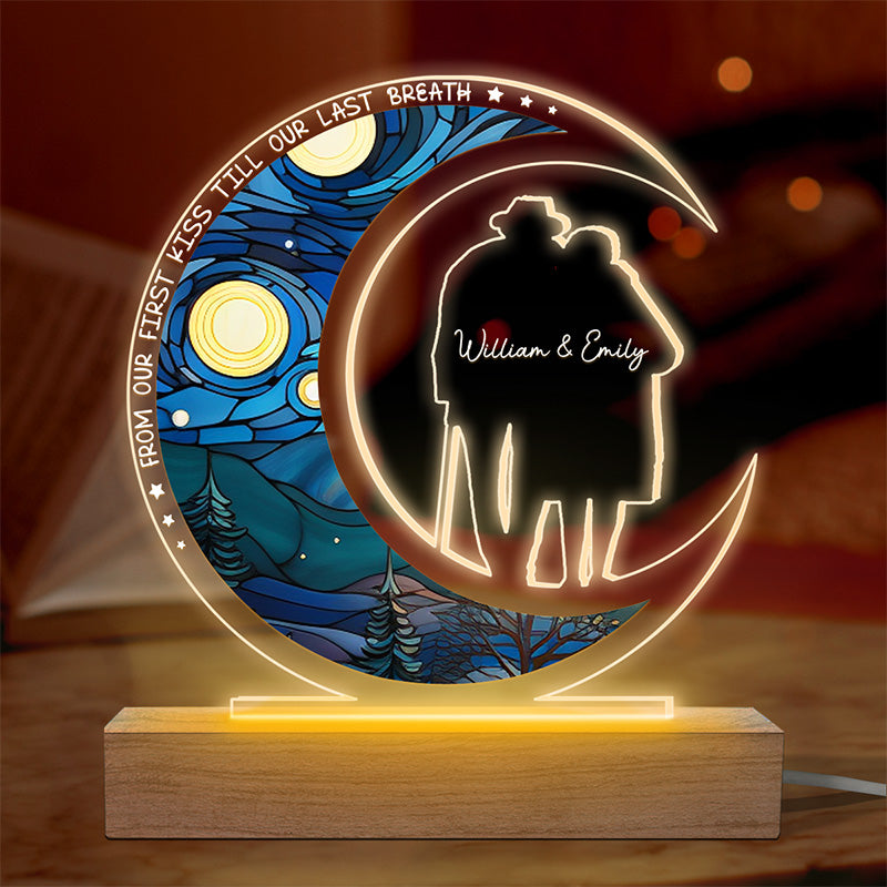 Je t'aimerai jusqu'à mon dernier souffle - Lampe LED 3D personnalisée en forme de couple - Cadeau pour mari et femme, anniversaire