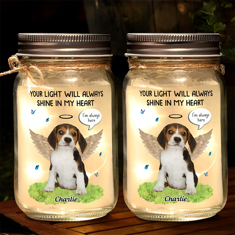 Photo personnalisée « Mon cœur n'était pas prêt à te perdre » – Lampe commémorative personnalisée en pot Mason – Cadeau de condoléances pour les propriétaires et les amoureux des animaux