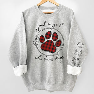 Juste une fille qui aime les animaux - Sweat-shirt unisexe personnalisé pour chien et chat avec motif sur la manche - Cadeau pour les propriétaires et les amoureux des animaux