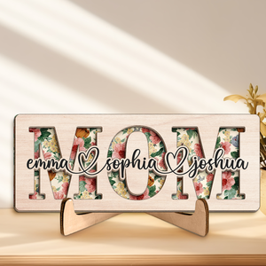 Maman, tu es ce qui nous unit - Plaque en bois personnalisée à 2 couches avec support pour famille - Cadeau de pendaison de crémaillère pour maman