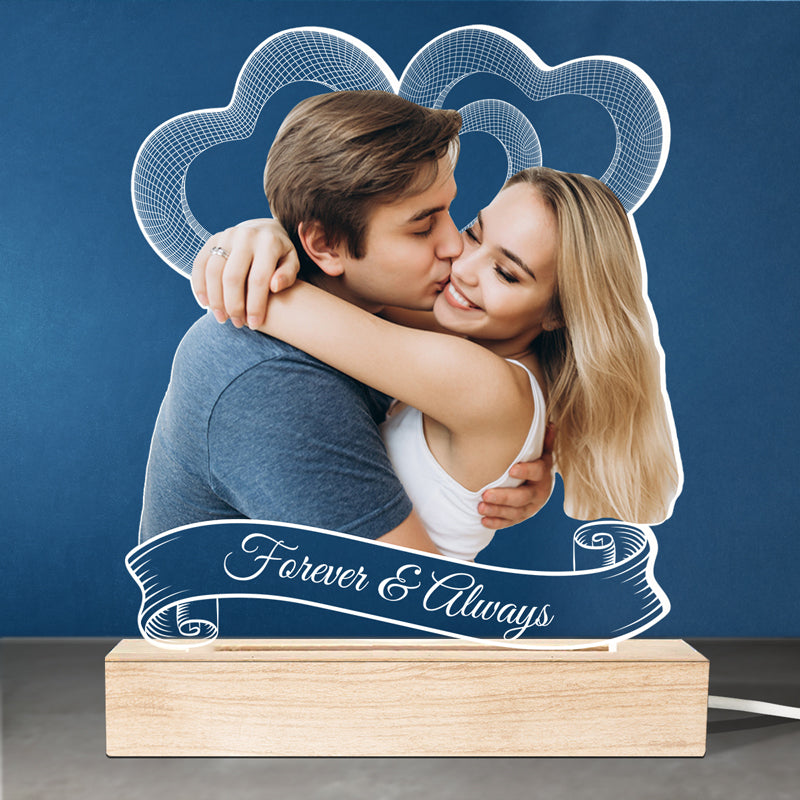 Photo personnalisée « Je t'aime pour toujours » – Lampe LED 3D personnalisée en forme de couple – Téléchargez une photo pour un cadeau d'anniversaire ou de mariage