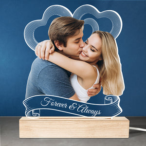 Photo personnalisée « Je t'aime pour toujours » – Lampe LED 3D personnalisée en forme de couple – Téléchargez une photo pour un cadeau d'anniversaire ou de mariage