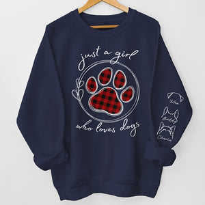 Juste une fille qui aime les animaux - Sweat-shirt unisexe personnalisé pour chien et chat avec motif sur la manche - Cadeau pour les propriétaires et les amoureux des animaux