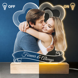 Photo personnalisée « Je t'aime pour toujours » – Lampe LED 3D personnalisée en forme de couple – Téléchargez une photo pour un cadeau d'anniversaire ou de mariage