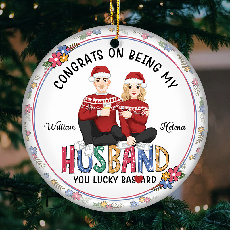 Tu es mon souhait de Noël - Ornement personnalisé pour couple - Forme ronde en céramique - Cadeau de Noël pour mari et femme, anniversaire