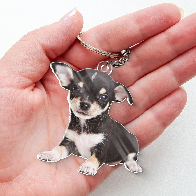 Porte-clés personnalisé en acrylique avec photo « Le bonheur est un chiot chaleureux » pour chien et chat – Cadeau pour propriétaires et amoureux des animaux