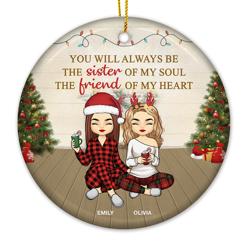 L'ami de mon cœur - Ornement personnalisé pour meilleure amie - Forme ronde en céramique - Cadeau de Noël pour meilleures amies, meilleures amies, sœurs