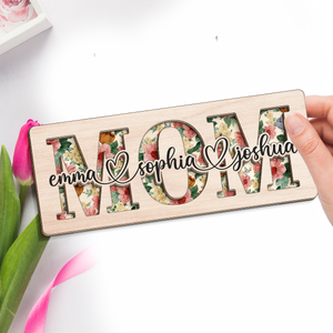 Maman, tu es ce qui nous unit - Plaque en bois personnalisée à 2 couches avec support pour famille - Cadeau de pendaison de crémaillère pour maman