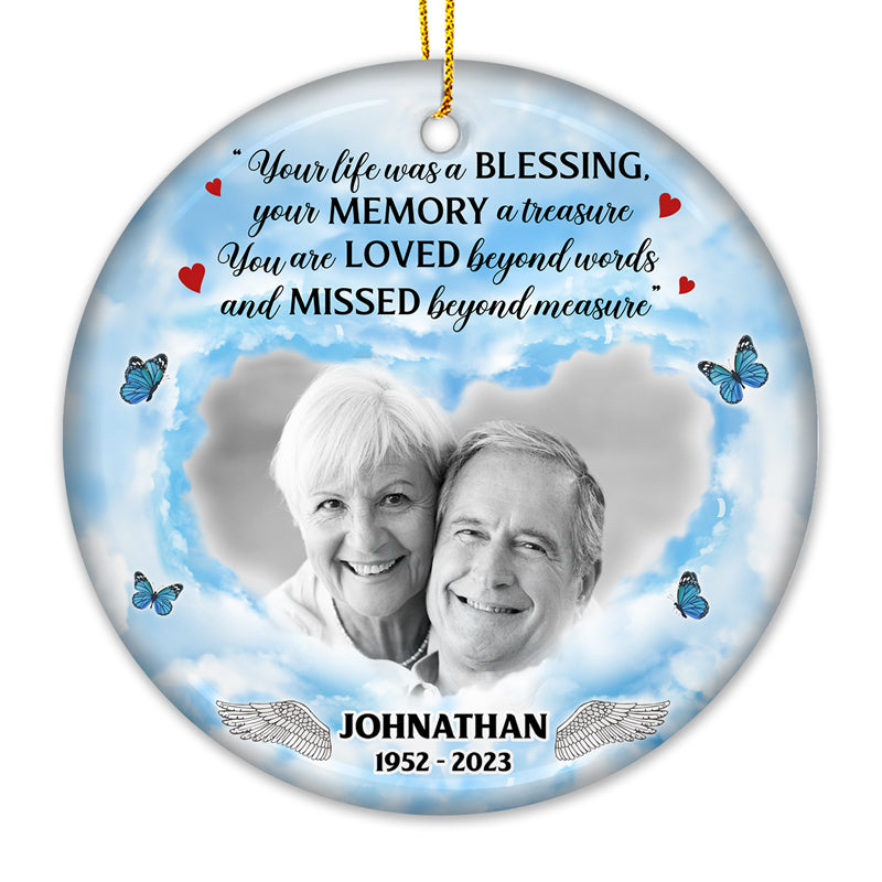 Photo personnalisée « Vous êtes aimé au-delà des mots » - Ornement personnalisé commémoratif personnalisé - Forme ronde en céramique - Cadeau de Noël, cadeau de condoléances pour les membres de la famille