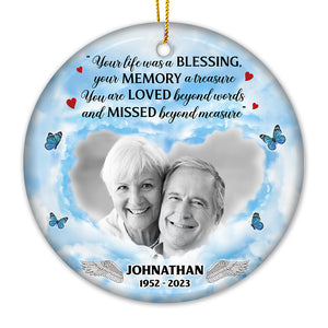 Photo personnalisée « Vous êtes aimé au-delà des mots » - Ornement personnalisé commémoratif personnalisé - Forme ronde en céramique - Cadeau de Noël, cadeau de condoléances pour les membres de la famille