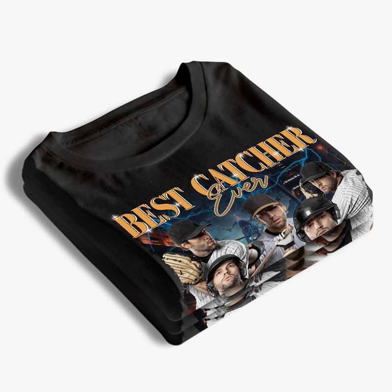 T-shirt, sweat à capuche et sweat-shirt unisexe personnalisé avec photo « Meilleur receveur de tous les temps » - Cadeau pour joueurs et passionnés de baseball