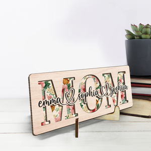 Maman, tu es ce qui nous unit - Plaque en bois personnalisée à 2 couches avec support pour famille - Cadeau de pendaison de crémaillère pour maman