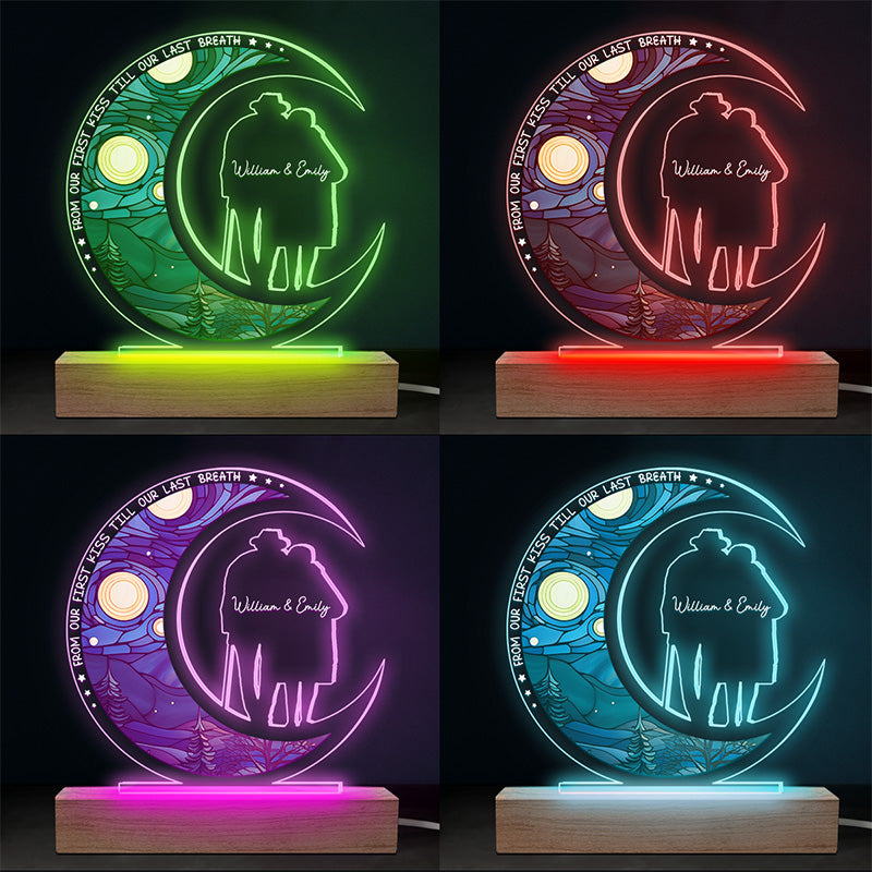 Je t'aimerai jusqu'à mon dernier souffle - Lampe LED 3D personnalisée en forme de couple - Cadeau pour mari et femme, anniversaire