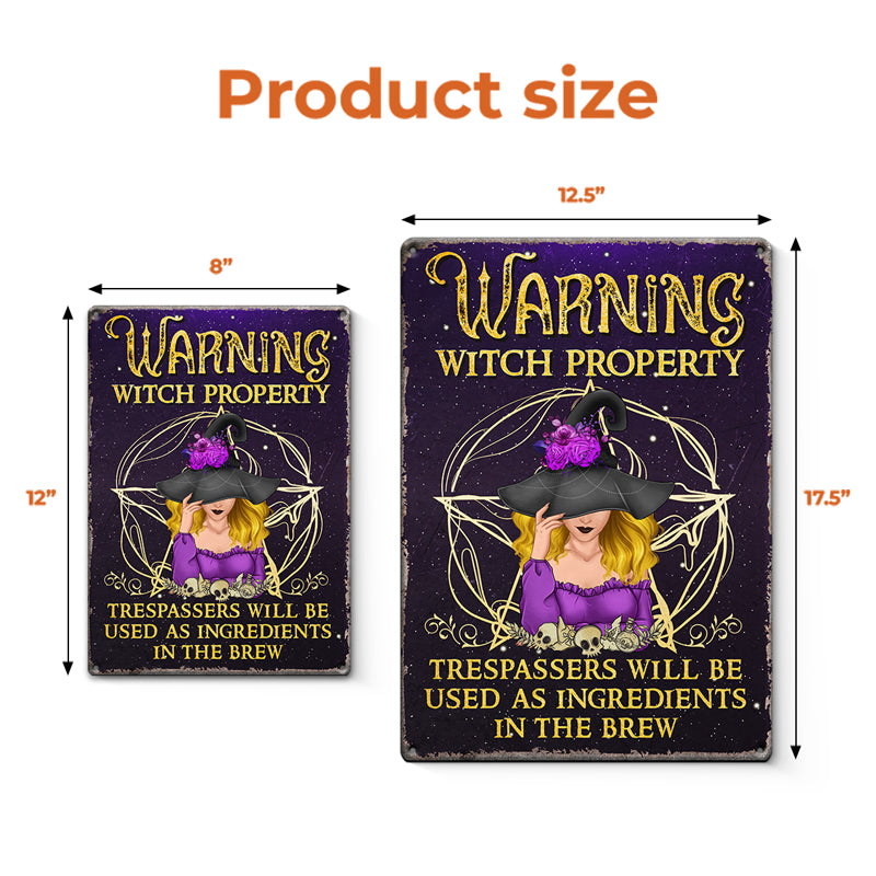 Avertissement Sorcière Propriété - Décoration d'intérieur personnalisée en métal - Cadeau d'Halloween pour les sorcières, vous-même