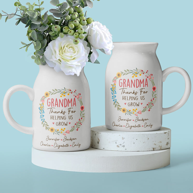 Merci de nous aider à grandir ! Vase à fleurs personnalisé pour la décoration intérieure de votre famille ! Cadeau de pendaison de crémaillère pour grand-mère et maman.