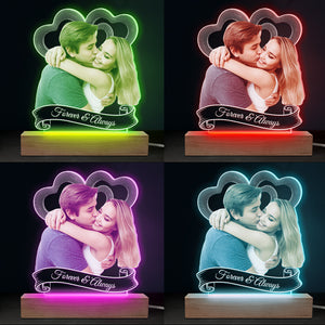 Photo personnalisée « Je t'aime pour toujours » – Lampe LED 3D personnalisée en forme de couple – Téléchargez une photo pour un cadeau d'anniversaire ou de mariage