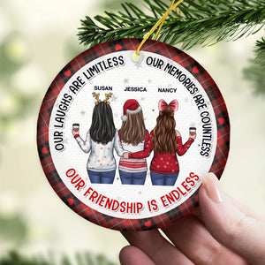 Our Laughs Are Limitless, My Besties - Bestie Personalized Custom Ornament - Ceramic Round Shaped - Christmas Gift For Best Friends, BFF, Sisters