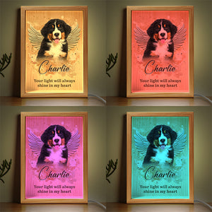 Photo personnalisée avec empreintes de pattes sur nos cœurs - Cadre photo personnalisé avec lumière - Cadeau de condoléances pour les propriétaires et les amoureux des animaux