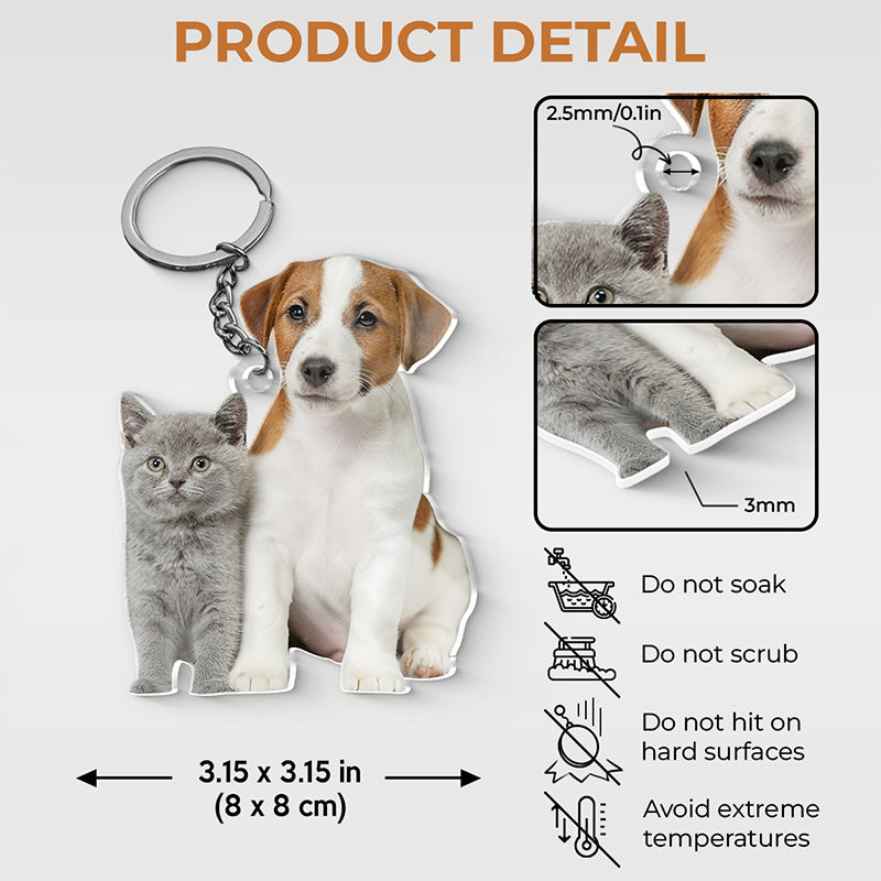 Porte-clés personnalisé en acrylique avec photo « Le bonheur est un chiot chaleureux » pour chien et chat – Cadeau pour propriétaires et amoureux des animaux