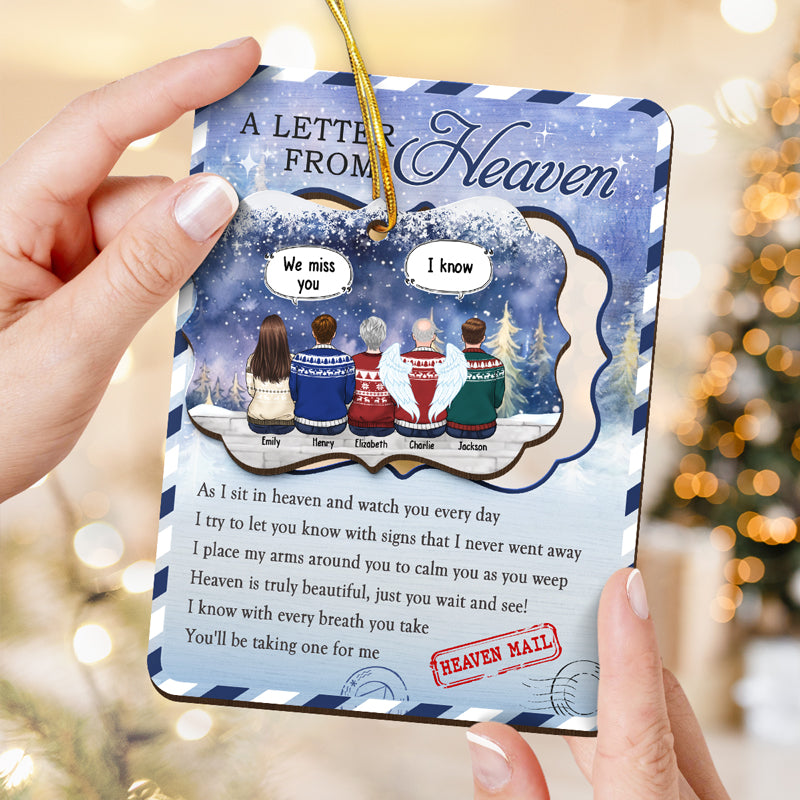 Une lettre du ciel - Carte commémorative personnalisée en bois avec ornement amovible - Cadeau de Noël, cadeau de condoléances pour les membres de la famille