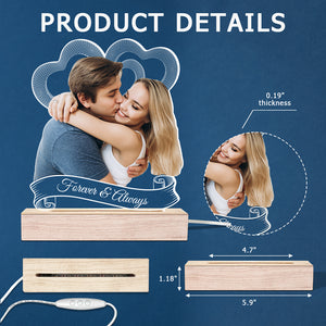 Photo personnalisée « Je t'aime pour toujours » – Lampe LED 3D personnalisée en forme de couple – Téléchargez une photo pour un cadeau d'anniversaire ou de mariage