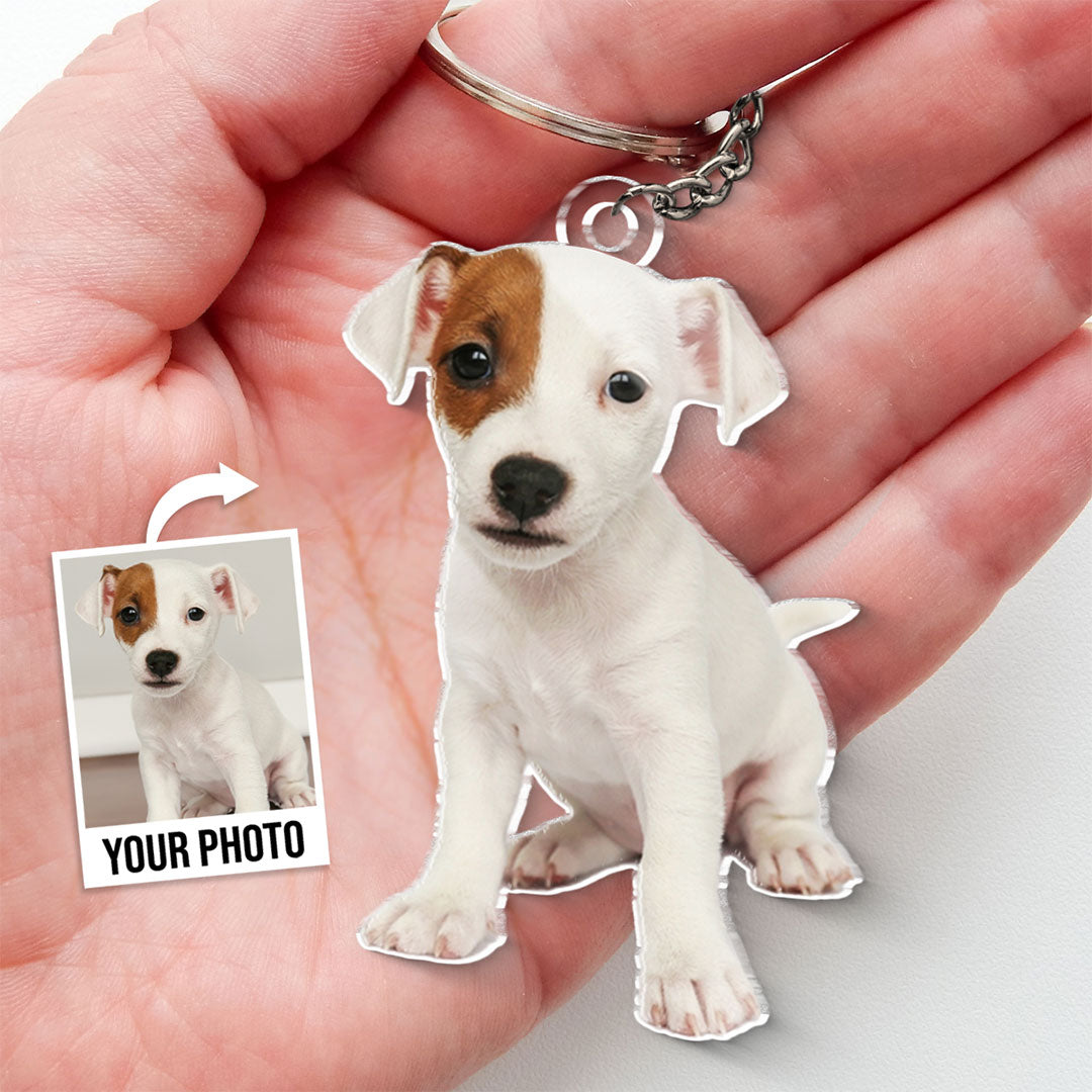 Porte-clés personnalisé en acrylique avec photo « Le bonheur est un chiot chaleureux » pour chien et chat – Cadeau pour propriétaires et amoureux des animaux