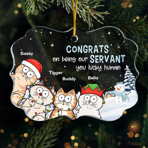 Félicitations pour votre service ! Ornement personnalisé en forme de chat en acrylique, forme Benelux. Cadeau de Noël pour les propriétaires et les amoureux des animaux.