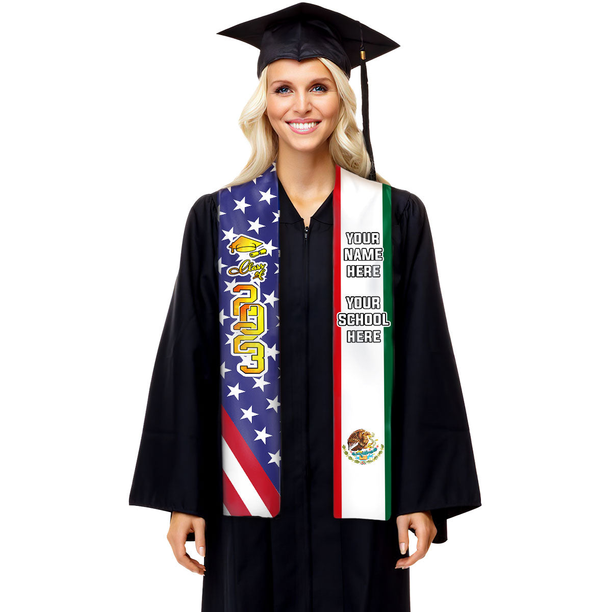 Drapeau du pays, promotion 2024, meilleur cadeau pour la remise des diplômes - Étole de remise des diplômes personnalisée