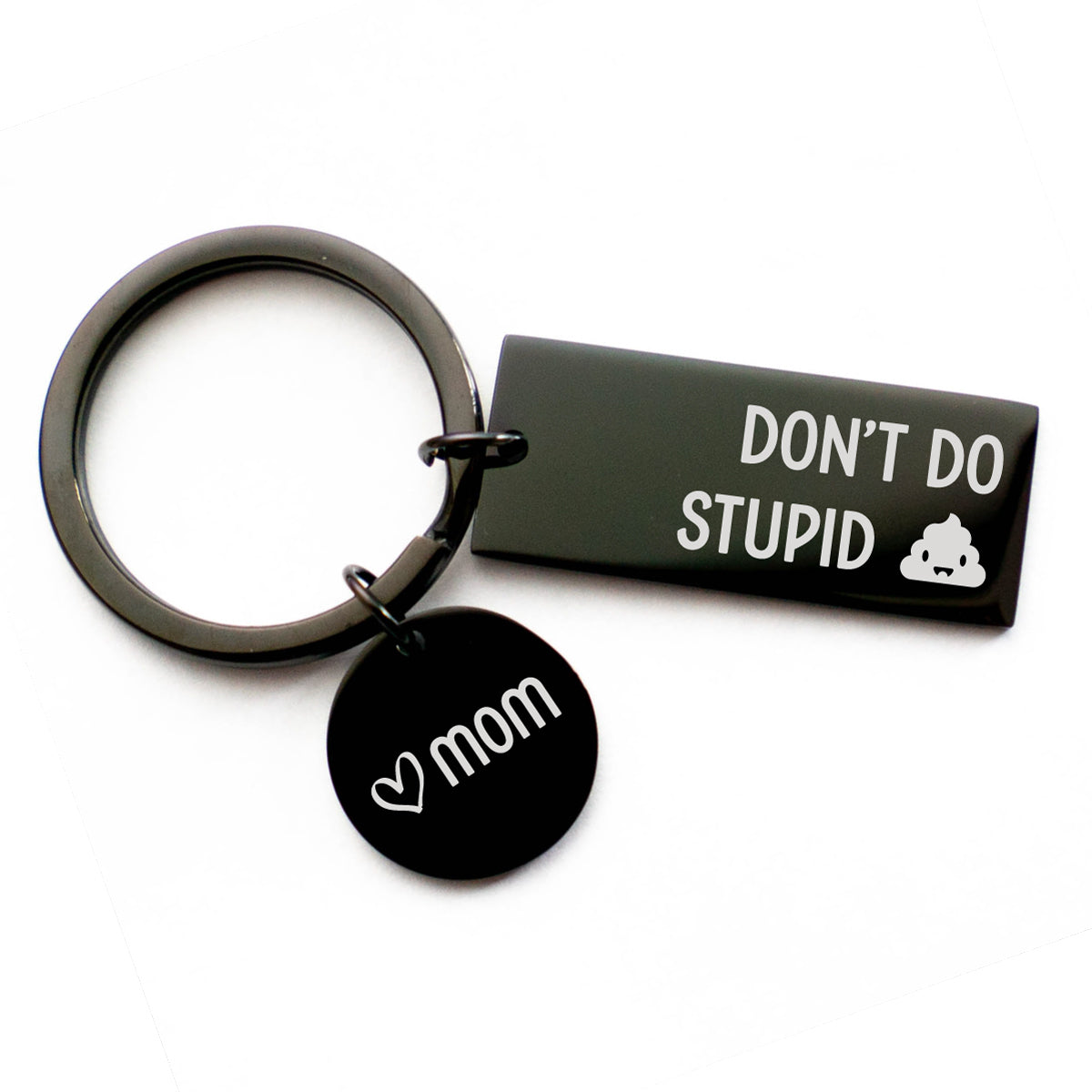 Ne fais pas de bêtises, maman ! Porte-clés humoristique en acier inoxydable noir avec inscription « Famille » - Cadeau d'anniversaire pour maman
