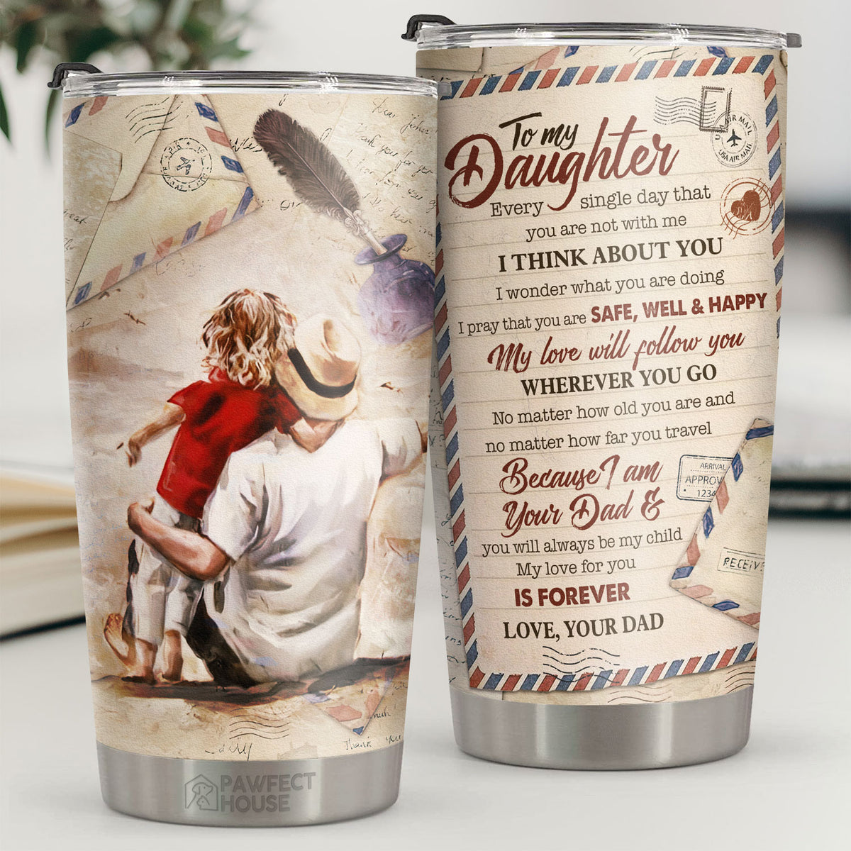Chaque jour où tu n'es pas avec moi, je pense à toi - Gobelet - À ma fille, Cadeau pour fille, Cadeau fille de papa, Cadeau d'anniversaire pour fille