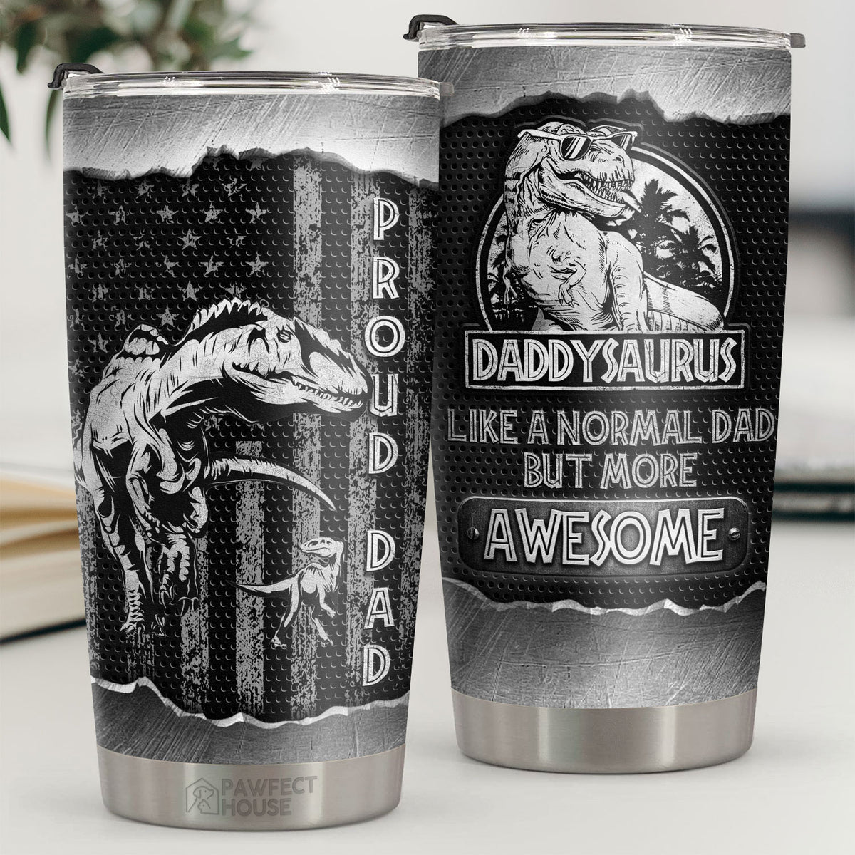 Papasaurus, comme un papa normal, mais en plus génial ! Gobelet – À mon papa, cadeau pour papa, cadeau de la part de sa fille et de son fils, cadeau d'anniversaire pour papa
