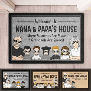 Bienvenue chez Nana et Papa - Tapis décoratif personnalisé pour la famille - Cadeau pour les membres de la famille