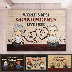 Les meilleurs grands-parents du monde vivent ici - Tapis décoratif personnalisé pour la famille - Cadeau pour les grands-parents