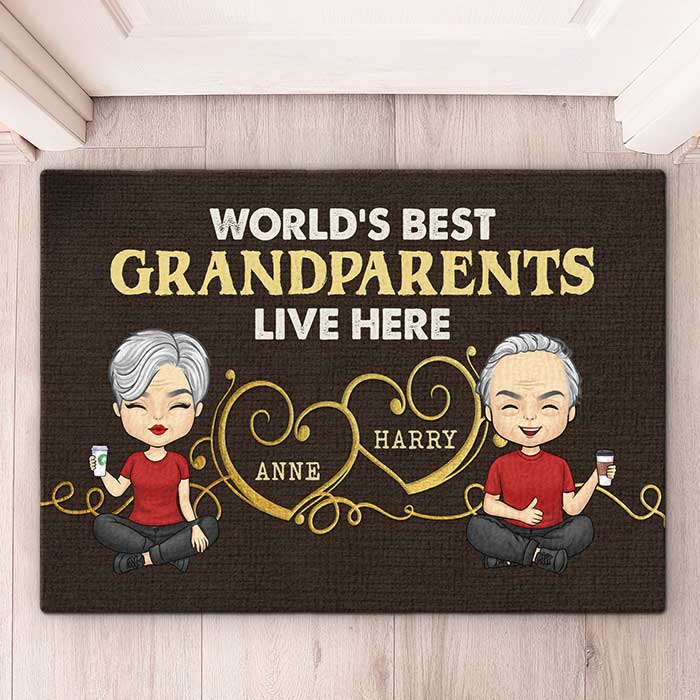 Les meilleurs grands-parents du monde vivent ici - Tapis décoratif personnalisé pour la famille - Cadeau pour les grands-parents
