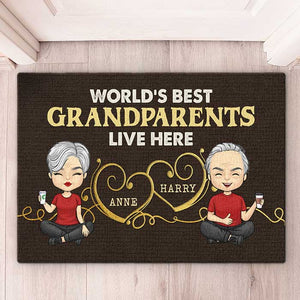 Les meilleurs grands-parents du monde vivent ici - Tapis décoratif personnalisé pour la famille - Cadeau pour les grands-parents