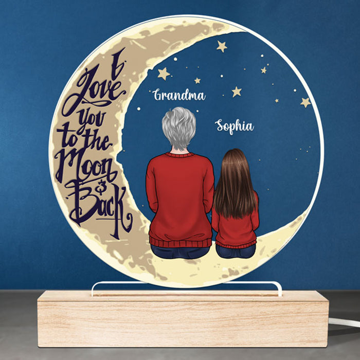 Je t'aime plus que tout - Lampe LED 3D ronde personnalisée pour la famille - Cadeau d'anniversaire pour grand-mère et fête des mères