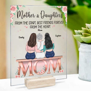 Mère et filles, meilleures amies du cœur - Plaque acrylique personnalisée pour la famille - Cadeau de fête des mères et d'anniversaire pour maman