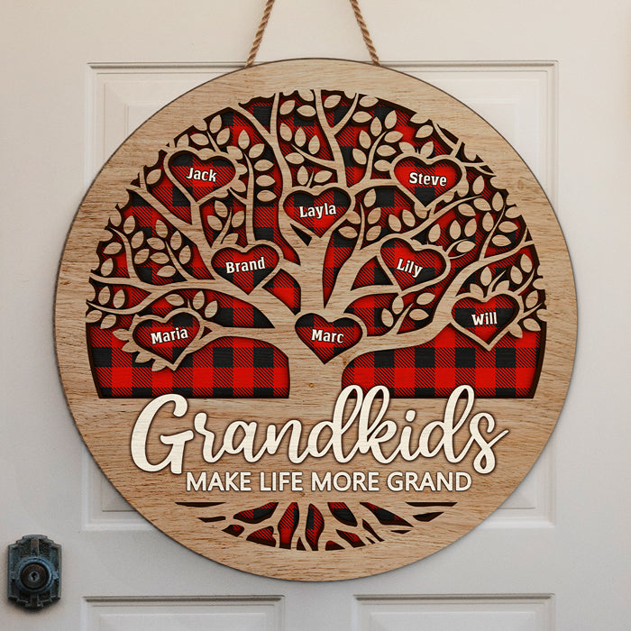 Les petits-enfants rendent la vie plus agréable – Panneau en bois personnalisé pour la décoration de la maison – Cadeau de pendaison de crémaillère pour grand-mère et grand-père