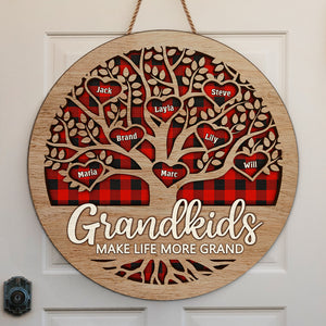 Les petits-enfants rendent la vie plus agréable – Panneau en bois personnalisé pour la décoration de la maison – Cadeau de pendaison de crémaillère pour grand-mère et grand-père