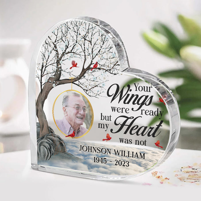 Photo personnalisée pour toujours dans nos cœurs - Plaque commémorative personnalisée en acrylique en forme de cœur - Cadeau de condoléances pour les membres de la famille