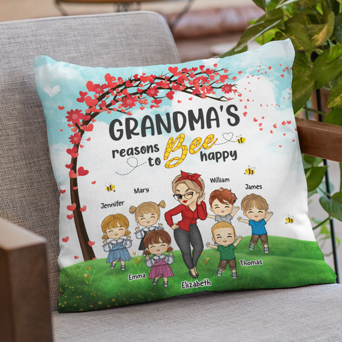 Mes raisons d'être heureux - Coussin personnalisé pour la famille - Cadeau d'anniversaire pour grand-mère et fête des mères